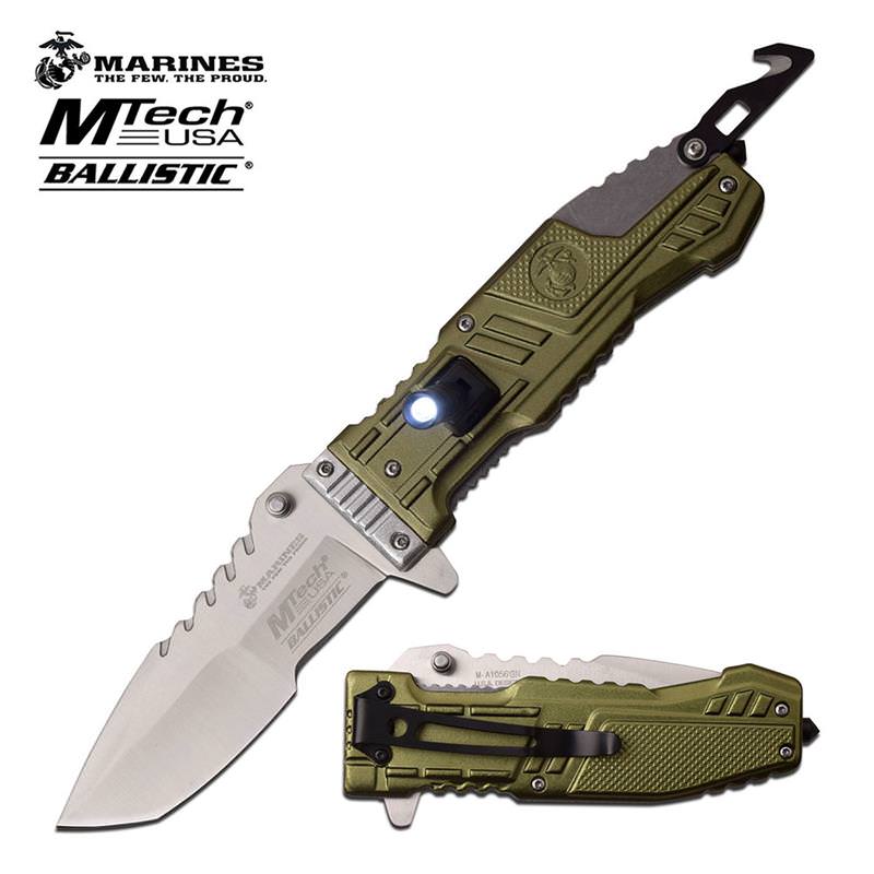 Mtech US Marines Tactical Lethal Spring Assisted Knife In Green Rescue - Tophatter's Army Products & Self Defense Collectible Weapons - Tophatter Daily Deals